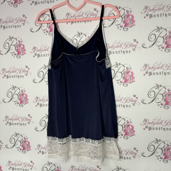 Nanette Lapore dress chemise babydoll navy blue with white lace floral flowers - Picture 2 of 5